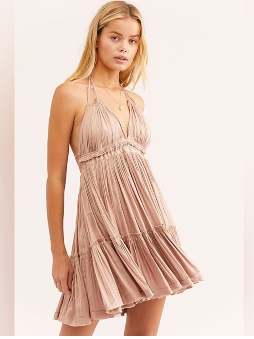 Free People 100 Degree Mini Dress Size Medium Open Back Pink Mauve Halter
